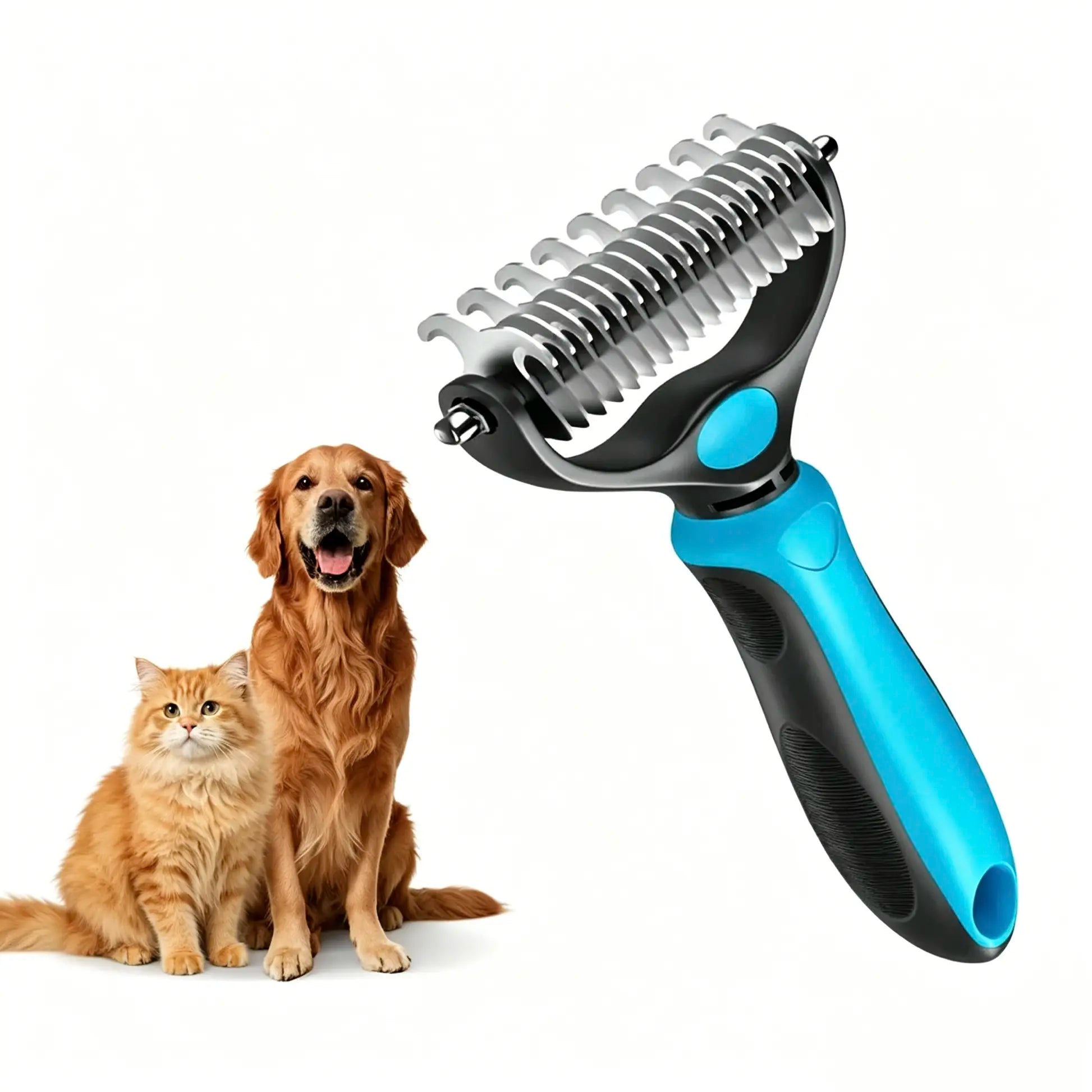 Professional Pet Dematting Rake – Undercoat Grooming Tool & Deshedding Brush for Long-Haired Dogs and Cats
