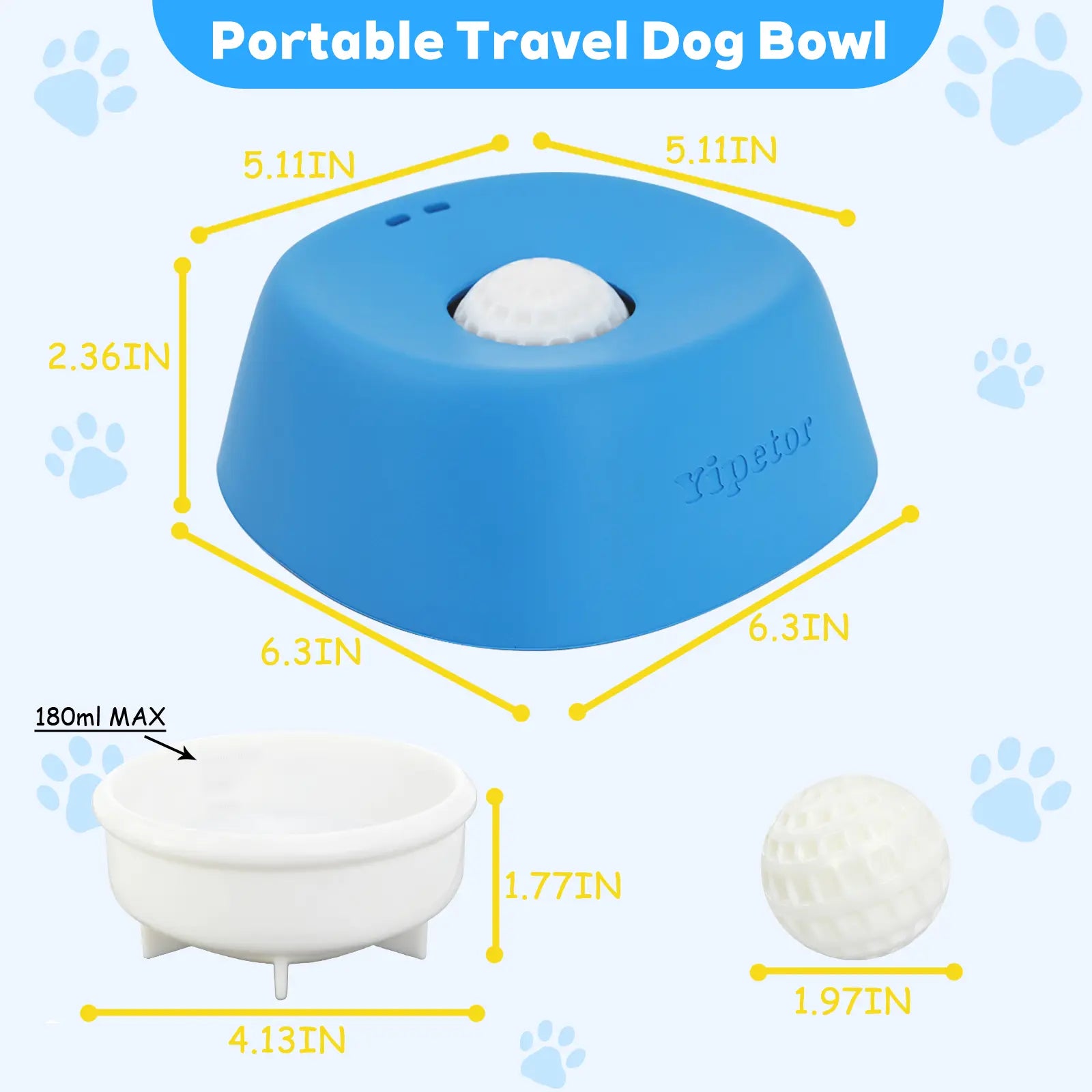 Yipetor Anti-Spill Slow Feeder Dog Bowl – Interactive Rolling Ball Licking Toy for Liquid Treats, Yogurt & Supplements
