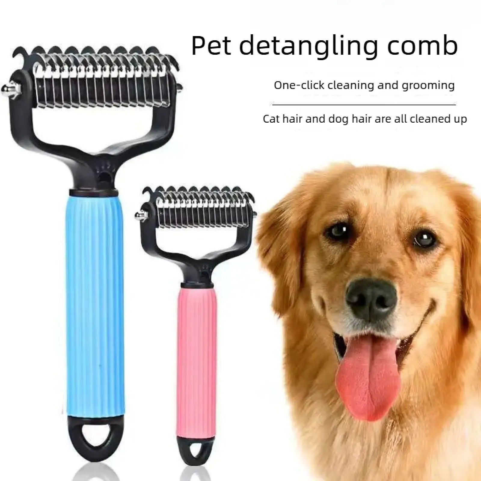Pet Grooming Tool - Universal Detangling Comb for Dogs, Double-Sided Stainless Steel Design for Effective Shedding and Matted Hair Removal, Essential Daily Coat Maintenance Supplies.