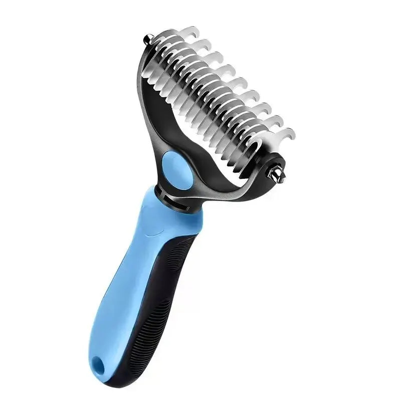 Professional Pet Dematting Rake – Undercoat Grooming Tool & Deshedding Brush for Long-Haired Dogs and Cats