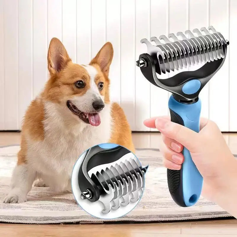 Professional Pet Dematting Rake – Undercoat Grooming Tool & Deshedding Brush for Long-Haired Dogs and Cats