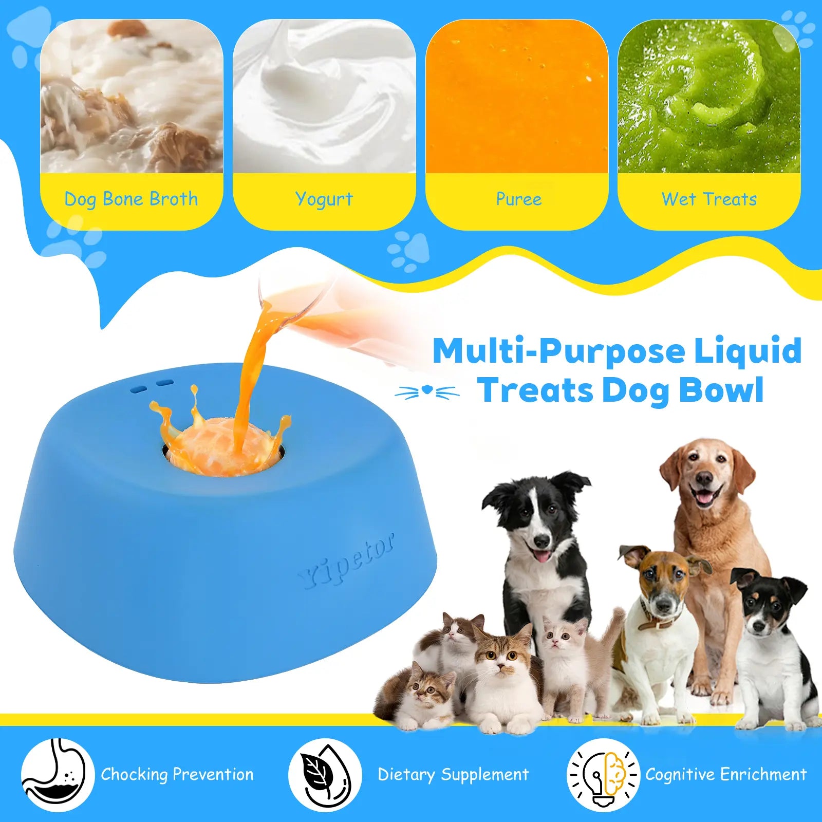 Yipetor Anti-Spill Slow Feeder Dog Bowl – Interactive Rolling Ball Licking Toy for Liquid Treats, Yogurt & Supplements