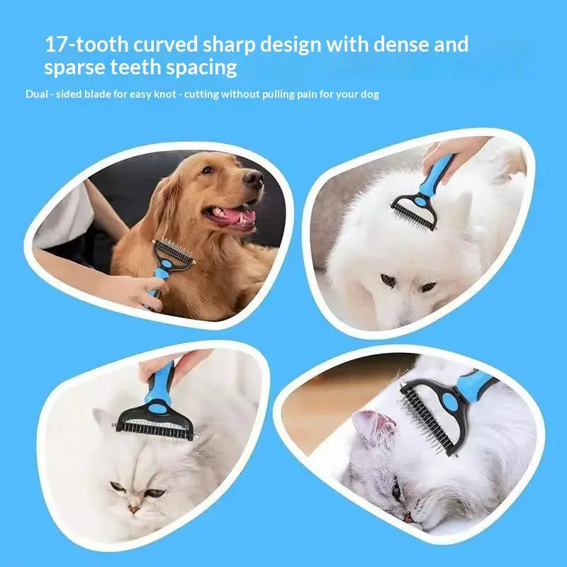 Professional Pet Dematting Rake – Undercoat Grooming Tool & Deshedding Brush for Long-Haired Dogs and Cats