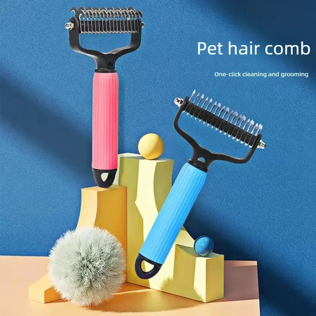 Pet Grooming Tool - Universal Detangling Comb for Dogs, Double-Sided Stainless Steel Design for Effective Shedding and Matted Hair Removal, Essential Daily Coat Maintenance Supplies.
