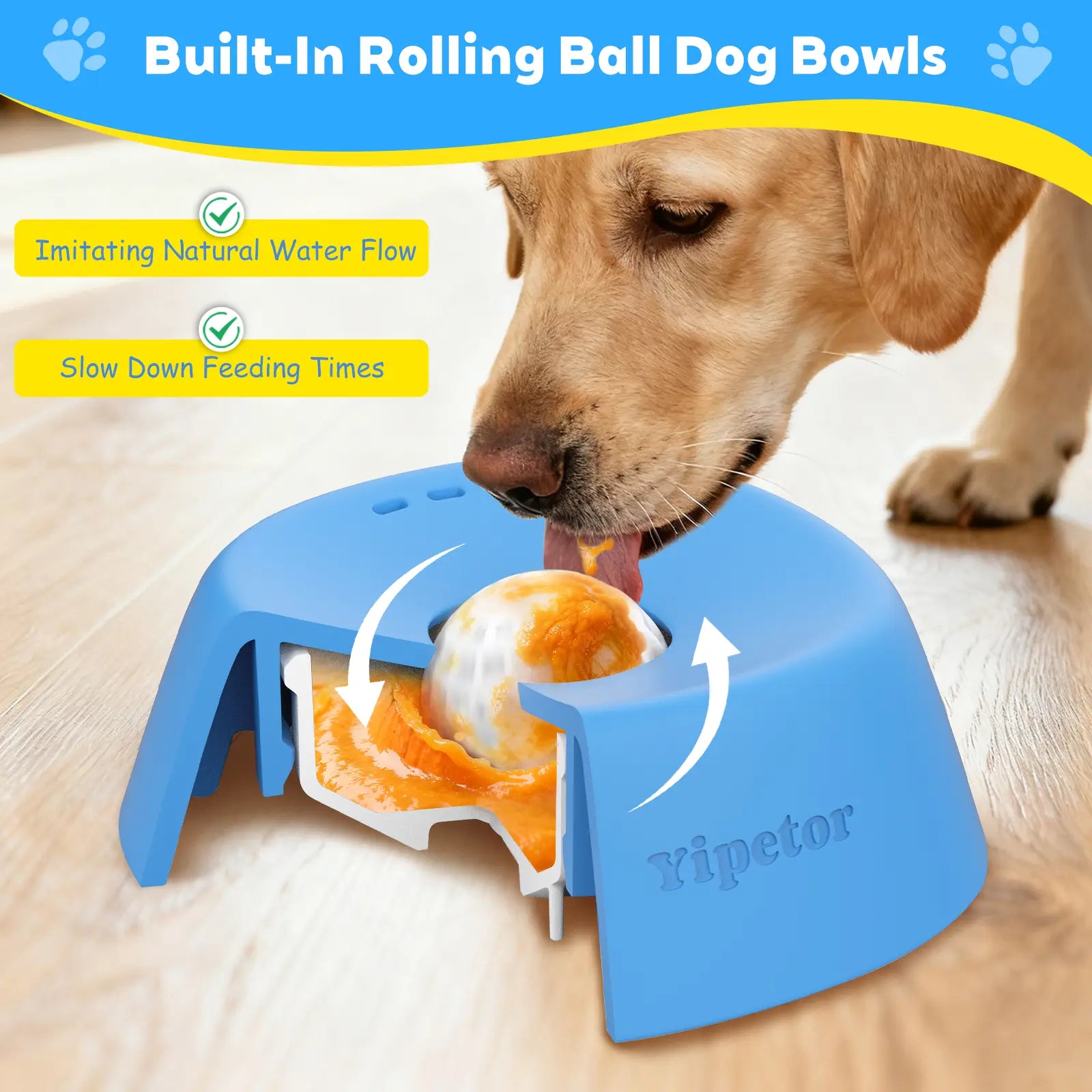 Yipetor Anti-Spill Slow Feeder Dog Bowl – Interactive Rolling Ball Licking Toy for Liquid Treats, Yogurt & Supplements