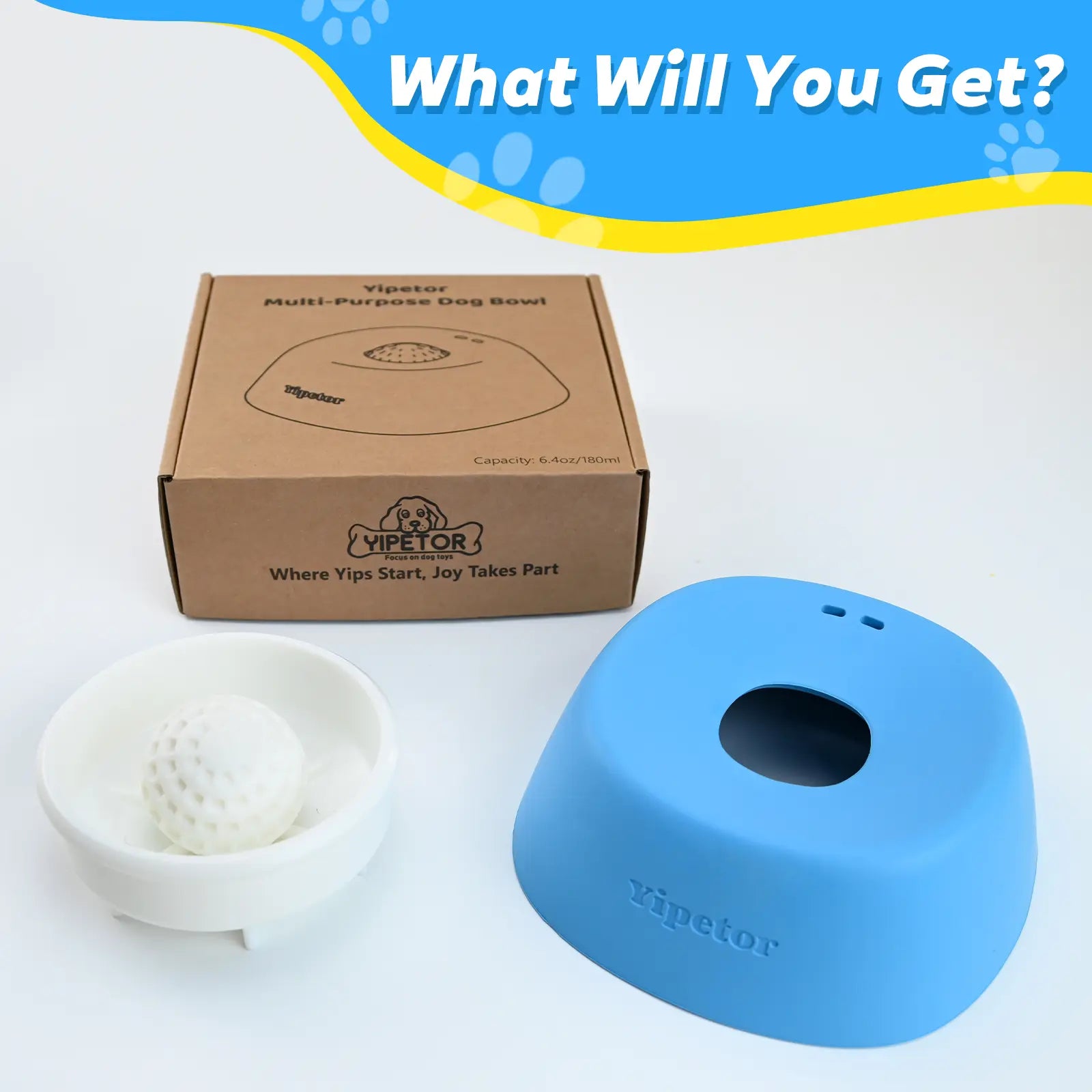Yipetor Anti-Spill Slow Feeder Dog Bowl – Interactive Rolling Ball Licking Toy for Liquid Treats, Yogurt & Supplements