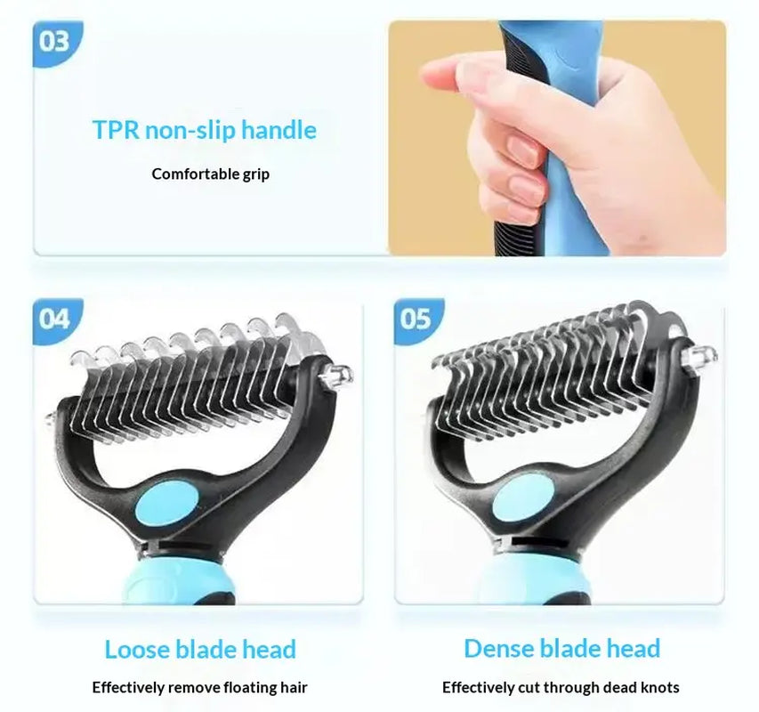 Professional Pet Dematting Rake – Undercoat Grooming Tool & Deshedding Brush for Long-Haired Dogs and Cats