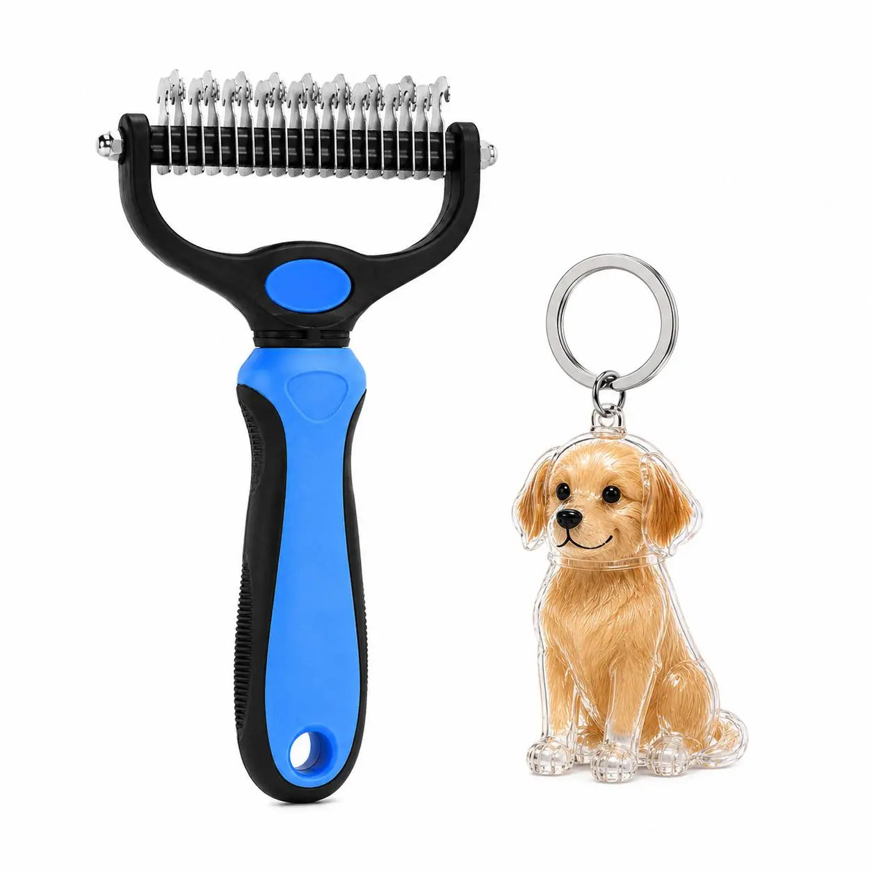 Professional Pet Dematting Rake – Undercoat Grooming Tool & Deshedding Brush for Long-Haired Dogs and Cats